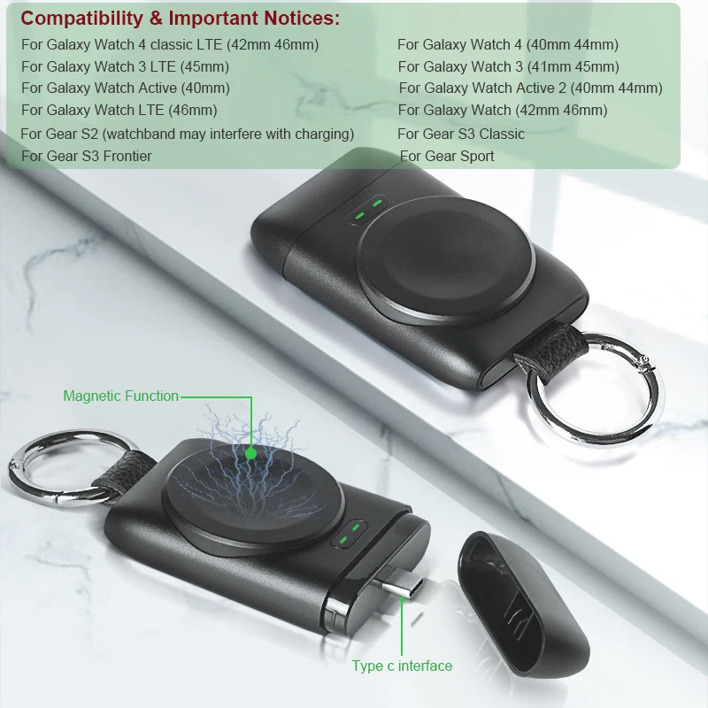 wireless charger portable for samsung galaxy watch 4 magnetic usb c charging dock for galaxy 3active 2 1400mah power bank free global shipping