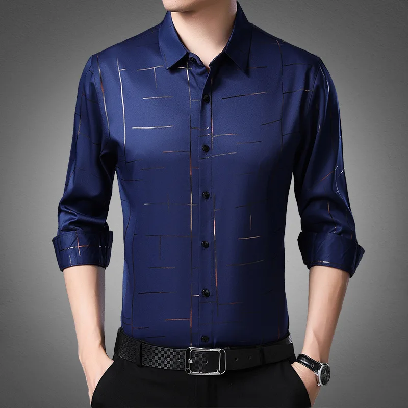 Jbersee Новое мужское платье рубашка размера плюс черная Синяя Клетчатая сорочка Homme