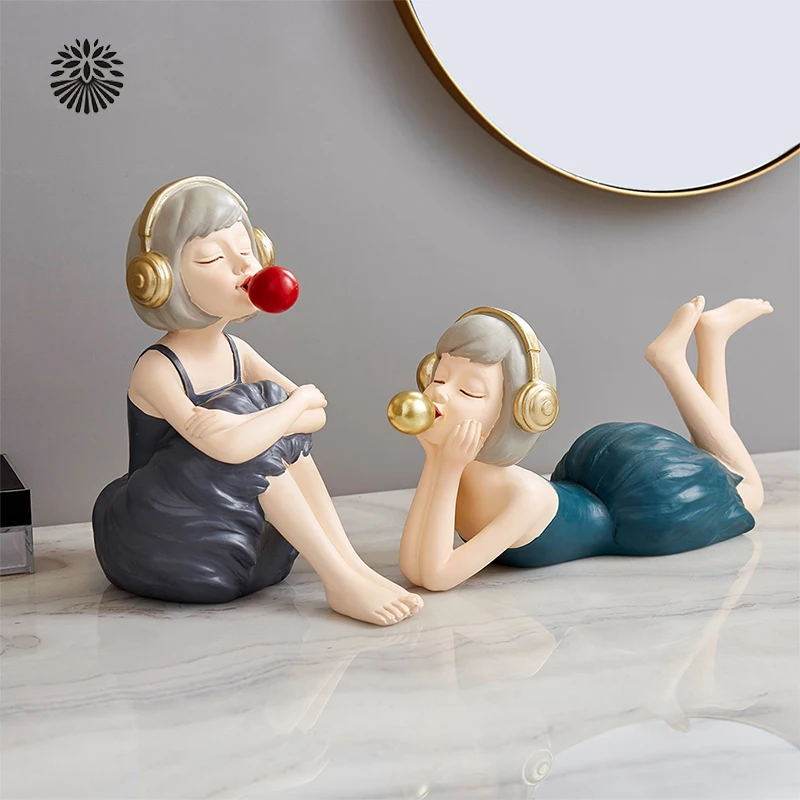 

Nordic Home Decoration Bubble Girl Furnishings Fruit Plate Resin Character Model Bedroom Decor Accessories Living Room Gifts