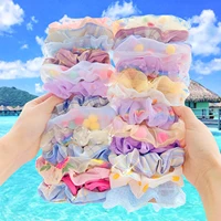 new organza scrunchies daisy flowers gum hair tie for women girls printed floral hair bands lace ponytail hold hair accessories