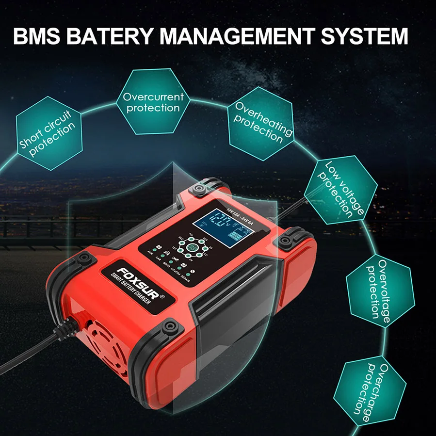 foxsur 12 amp fully automatic smart charger 12v and 24v battery chargermaintainer trickle chargerlifepo4 battery charger free global shipping