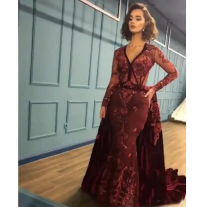 Элегантное вечернее платье с аппликацией v образный вырез длинное прозрачное 2019