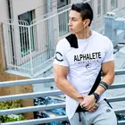 Мужская футболка с коротким рукавом ALPHALETE, летняя футболка для фитнеса, бодибилдинга, хлопковая Футболка для отдыха, 2019