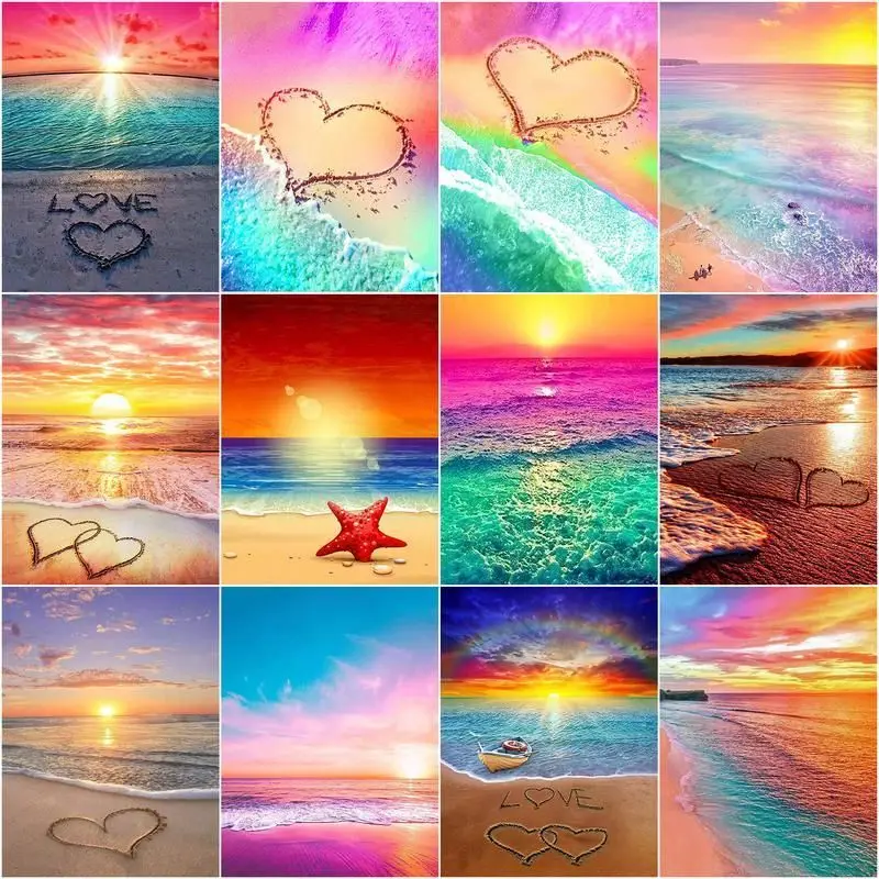 

CHENISTORY Painting By Numbers Heart Seabeach Oil Paint By Numbers For Adults Seascape Wall Art On Canvas Handpainted Home Decor