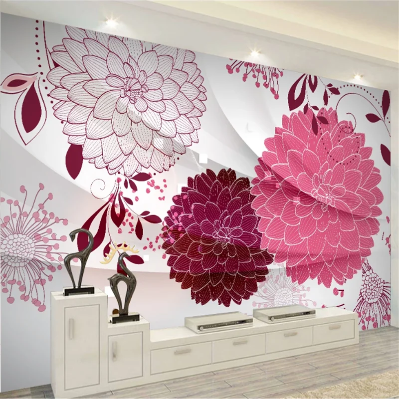 Wellyu на заказ крупномасштабное панно ручная роспись линии рисования цветы 3D