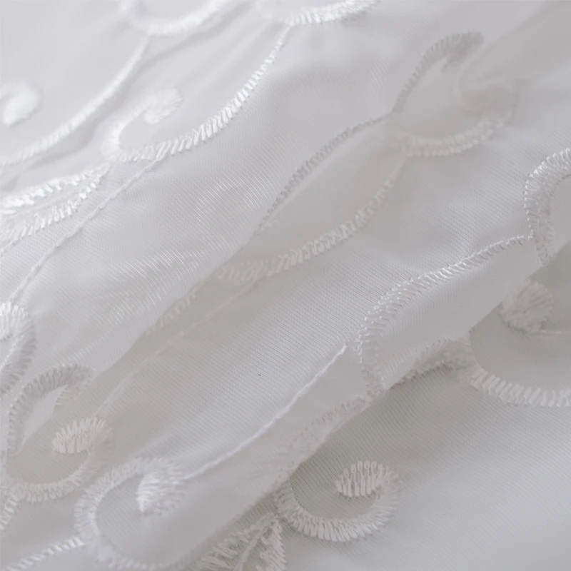 Белая занавеска из полутюля с вышивкой модная Короткая пряжи синяя тканевая для