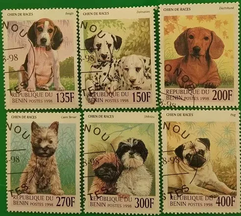 

6 шт., Бенинская почтовая печать, 1998, штамп для собак, штамп для животных, коллекция штампов, используется с почтовой отметкой