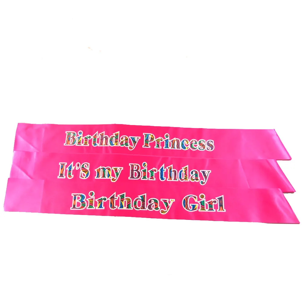 

30pcs color zebra fashion printing sash hot pink satin ribbon happy birthday woman girls princess party favors new design