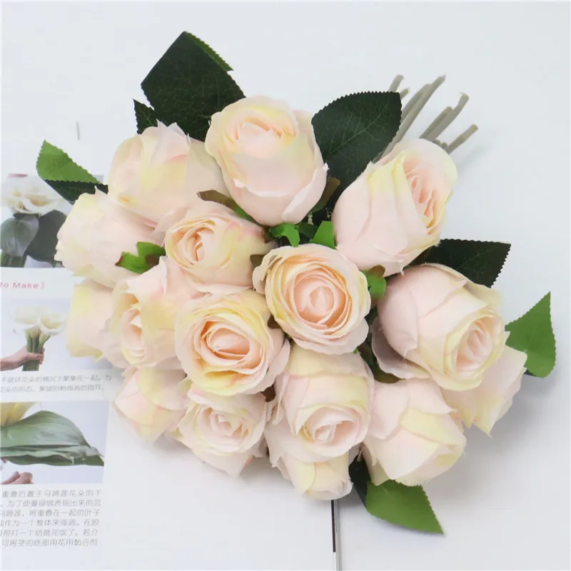 Light pink Имитация 18 голов розы Искусственный Букет шелк искусственный цветок для дома прикроватный столик отель офисный интерьер или невесты ручной цветы - Цвет: Light pink