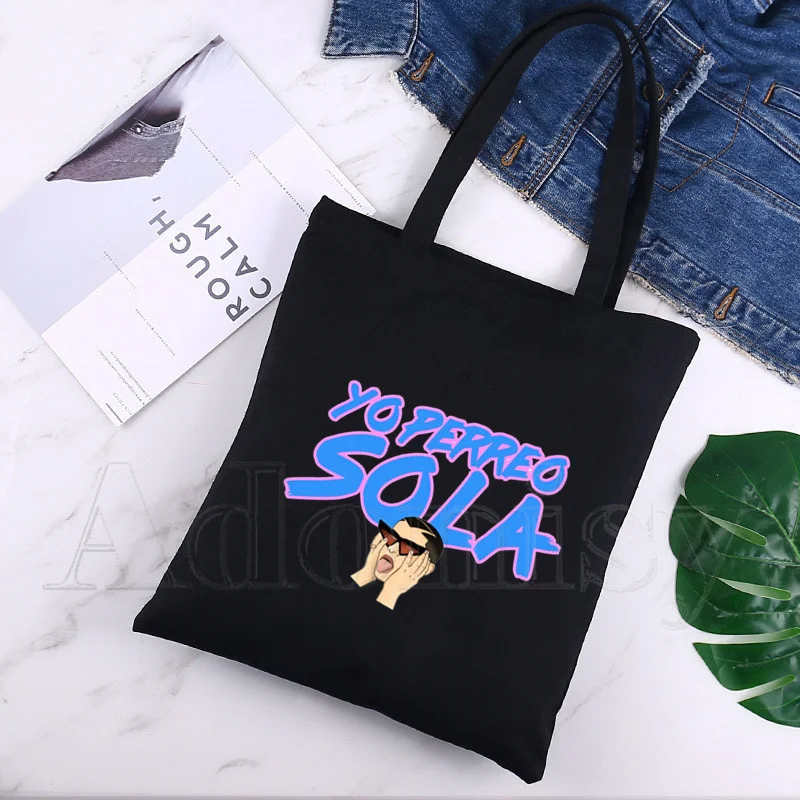 

Bad Bunny Hip Hop Fashion Badbunny Graphic Cartoon Print Shopping Bags Girls Fashion Casual Pacakge Hand Bag Blcak