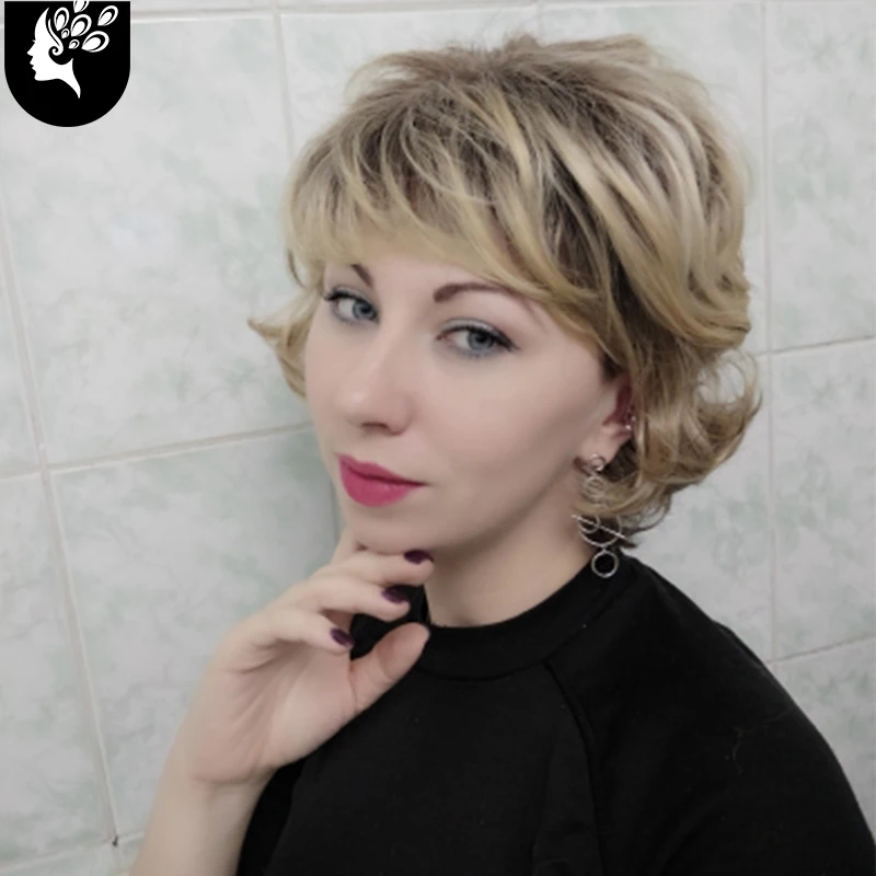 

Short Synthetic Wig with Bangs for Women Dark Root Ombre Color High Density Natural Headline Heat Resistant Bob Wig Your Beauty