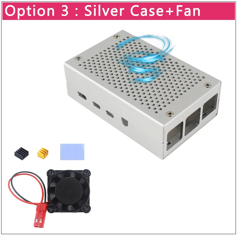 Silver with Fan Raspberry Pi 4 Алюминиевый Чехол серебристый черный металлический корпус | Вентилятор охлаждения теплоотвод для Raspberry Pi 4 Модель B - Цвет: Silver with Fan