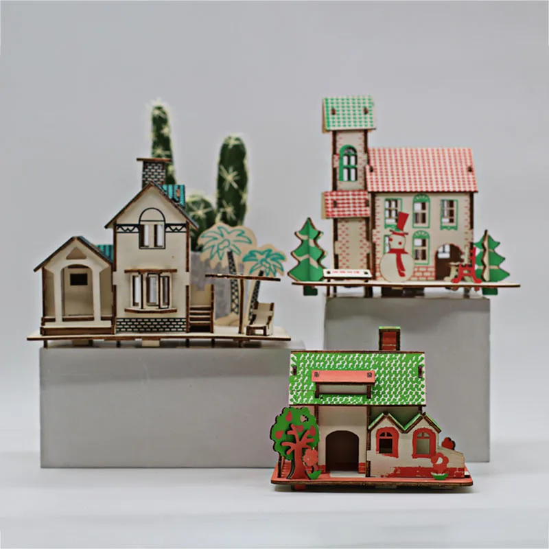 FEOOE 3D головоломки ручной работы деревянные сборные строительные Diy Blue Coast курорт