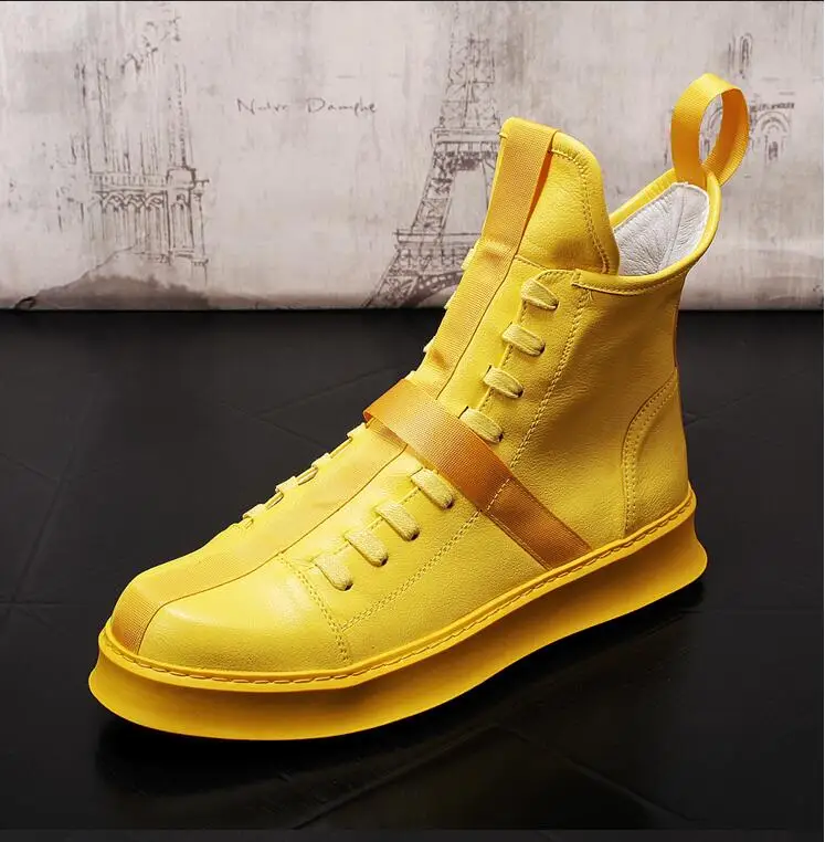 Мужские высокие кроссовки ковбойские ботинки на толстой подошве Модная Белая