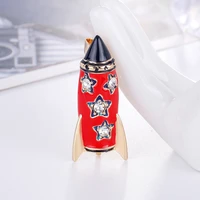 red crystal star rocket enamel brooch lapel astronaut dream pin for kids fashion coat jackets schoolbag suit lapel jewelry