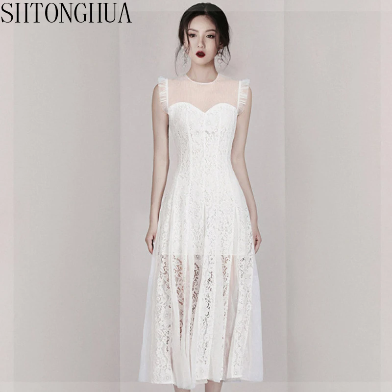 Женское вечернее платье миди без рукавов модельное дизайнерское Сетчатое