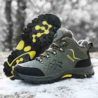 winter mens hiking boots snow boots plus velvet warm side zipper outdoor casual short boots resistance men cotton shoes