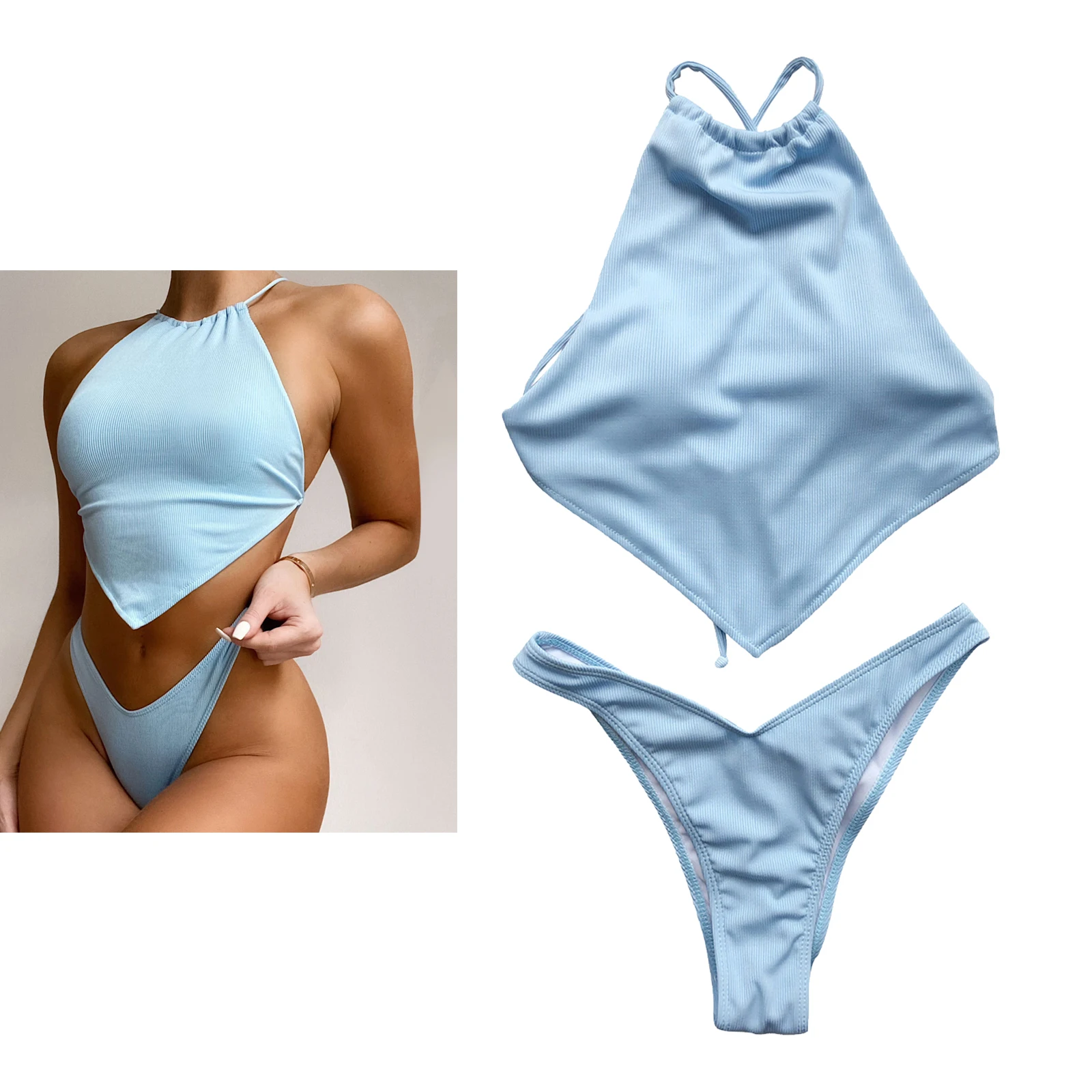 

Sexy Bikini Set Halter Triangle Bra Swimsuit Female Bathing Suit Tankini