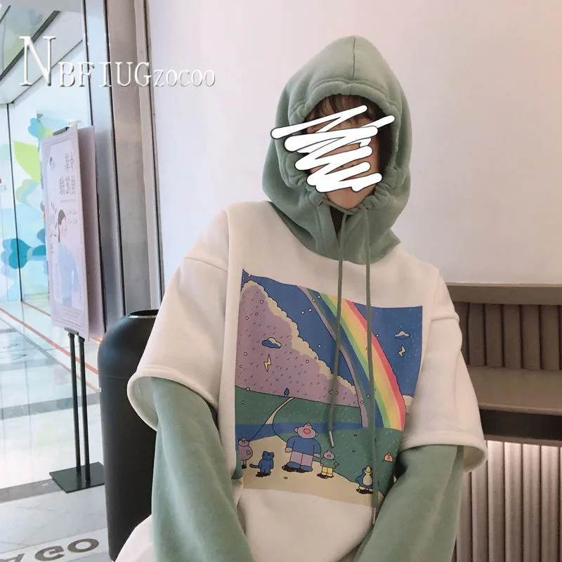 

Hooded Sweatshirts Casual Loose Fashion Kawaii Pullover Tops Sportswear