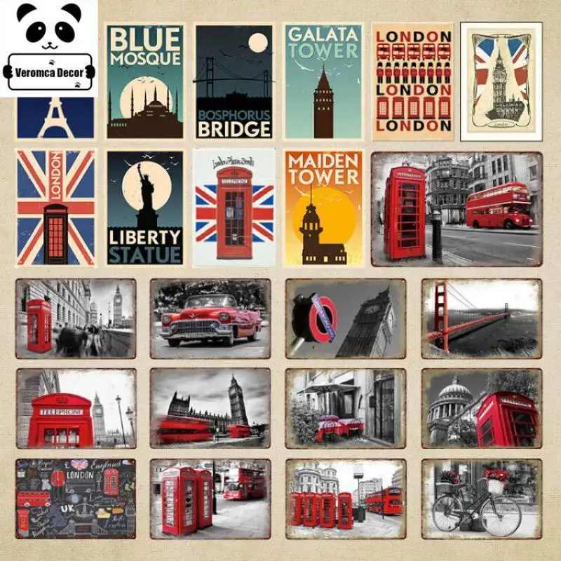 Металлическая винтажная британская кофейная будка в Лондоне, домашняя гостиная, декоративная настенная декоративная металлическая жестяная вывеска