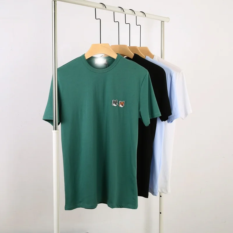 Женская Классическая футболка из чистого хлопка с вышивкой Двойная лисица