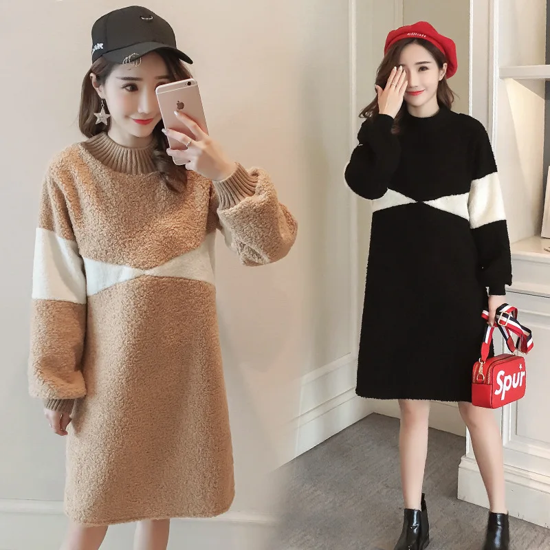 Зимние уплотненные толстовки из овечьей шерсти Плюшевые платья для кормящих мам