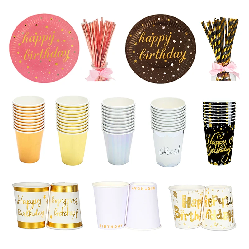 10 шт. одноразовые столовые приборы бумажные тарелки соломенная чашка золотого
