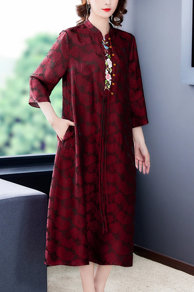 

COIGARSAM 4XL Plus Size Vintage Women dress New Summer Dresses Red 8890