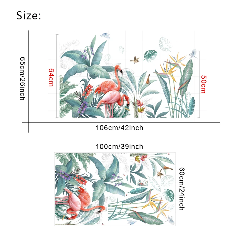 Большой Фламинго наклейки на стену с изображением травы для гостиной спальни