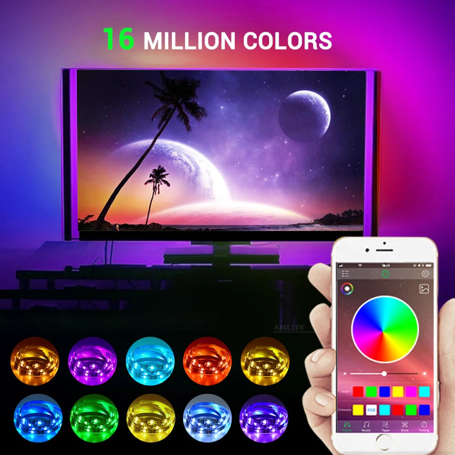 

5V USB Power Bluetooth LED Strip Light 5050 RGB 30LED/M APP Control TV Backlight Flexible Strip Light Ribbon Led Tape Waterproof