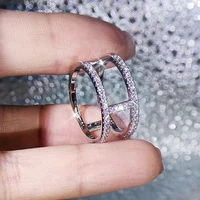 fashion simple geometric womens ring double zircon ring couple ring wedding bridal jewelry attending party jewelry
