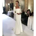 Винтажное эластичное атласное длинное платье-Русалка свадебное платье с рукавами и открытой спиной