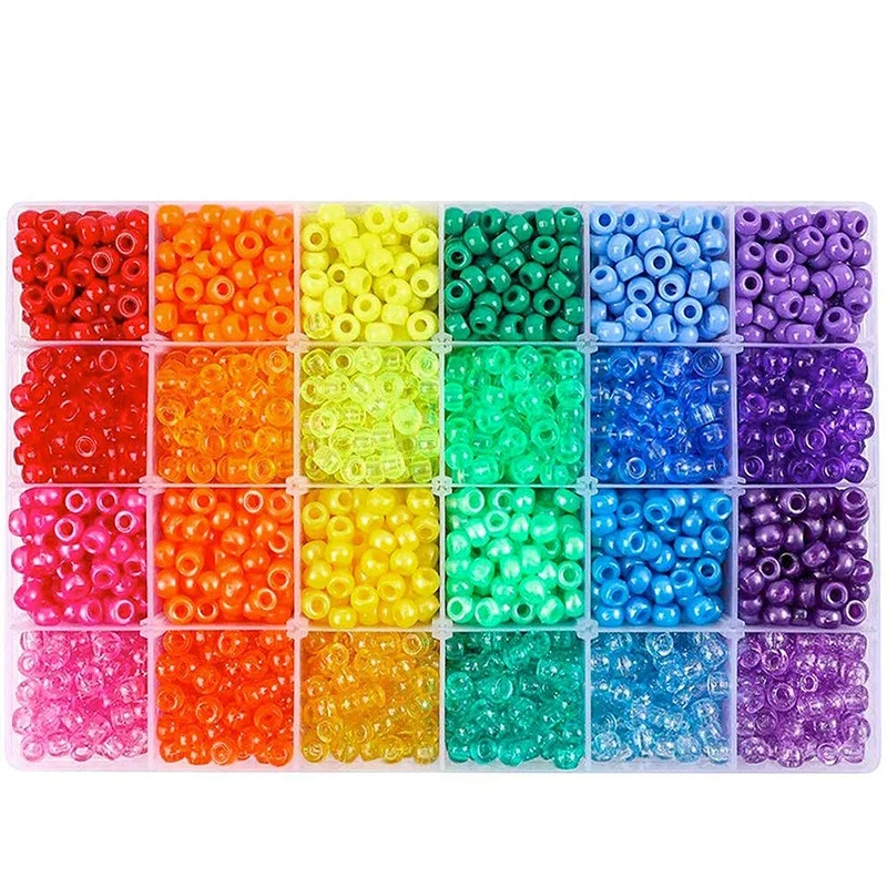 

2880 Large Hole Beads Rainbow Plastic Beads 6 x 9 mm 24 Colors 4 Styles Round Bead Sets Suitable for DIY Jewellery Making