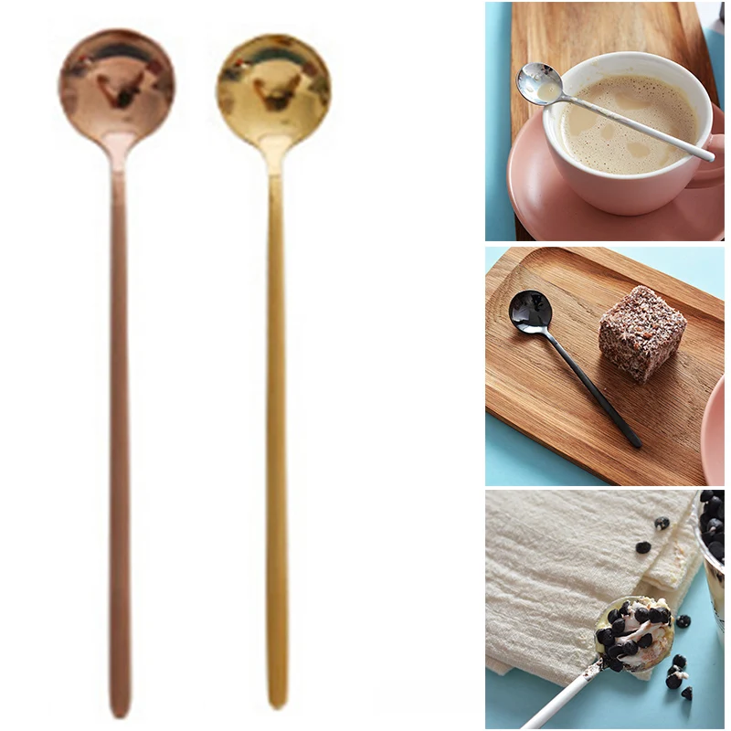 

Stainless Steel Coffee Spoon Round Tea Spoons Ice Cream Fruit Dessert Spoon Creative Frosted Dessert Stirring Small XH8Z