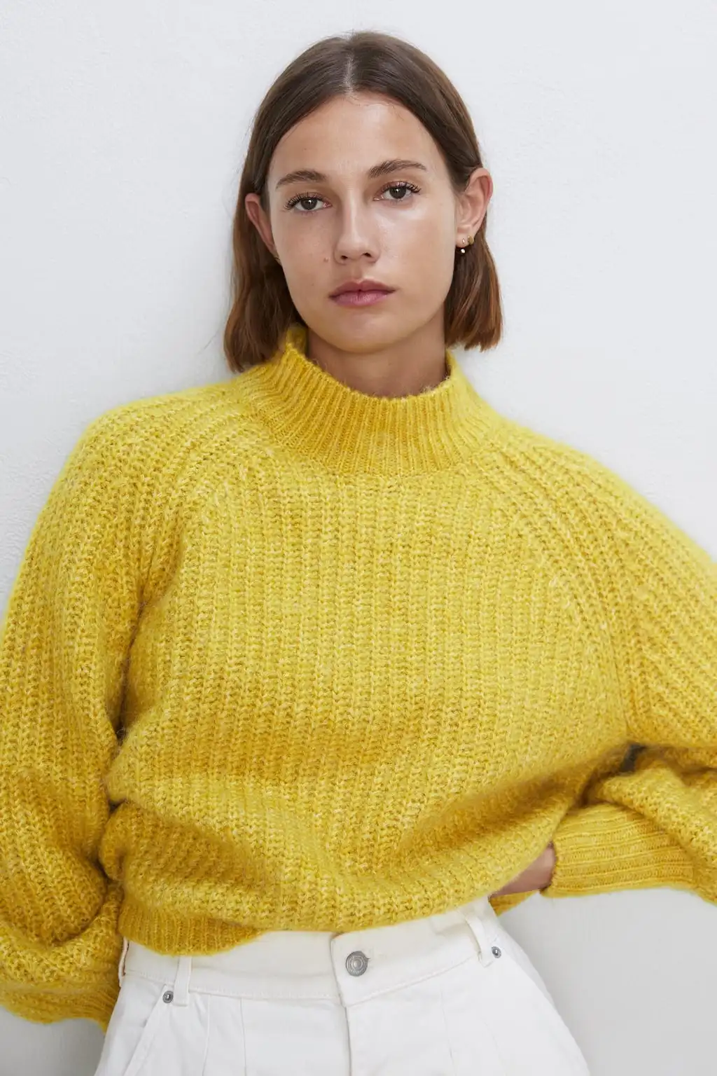 2019 ZA New Winter Hippocampus Sweater Puff Sleeve Half Turtleneck Long Knitwear Pullover Elegant Casual Solid Sweaters | Женская одежда