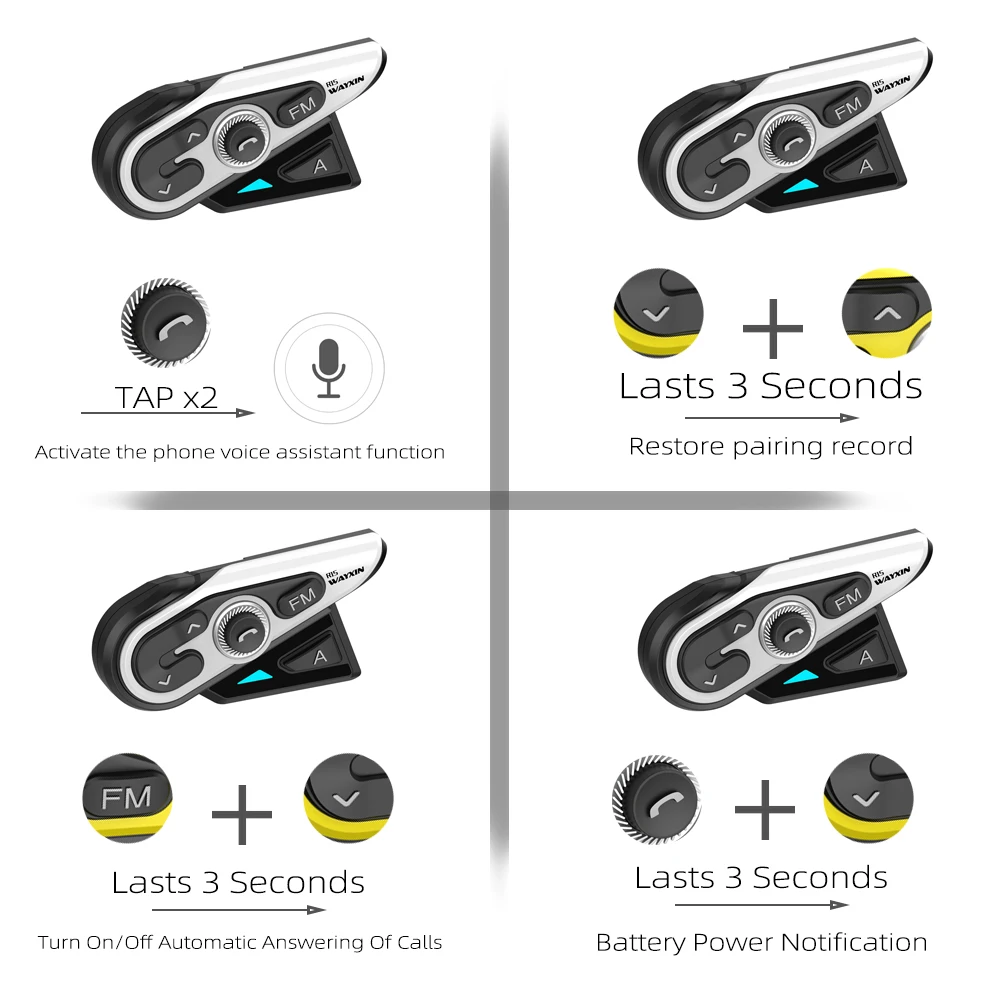 WAYXIN 1200 м Bluetooth Интерком мотоциклетный шлем гарнитуры 2 Rider BT беспроводной интерком