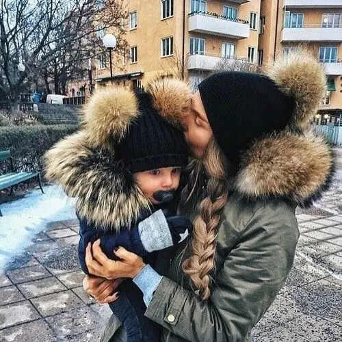 Зимние теплые вязаные шапки с двумя помпонами и меховым помпоном | Детская одежда