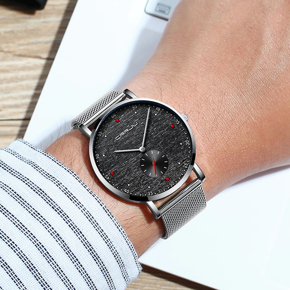 

CRRJU Luxury Men Watch Fashion Minimalist Ultra-thin Mesh Strap Watch Casual Waterproof Sport Men Wristwatch Gift for Men