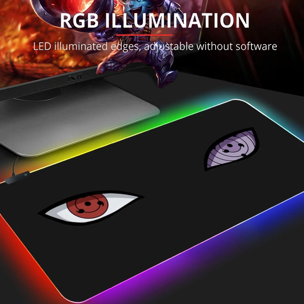 

RGB Mouse Pad Gaming Accessiores Mousepad Gamer with Backlit Mausepad LED Tapis De Souris Kakashi Gaara Sasuke Design-Narutos