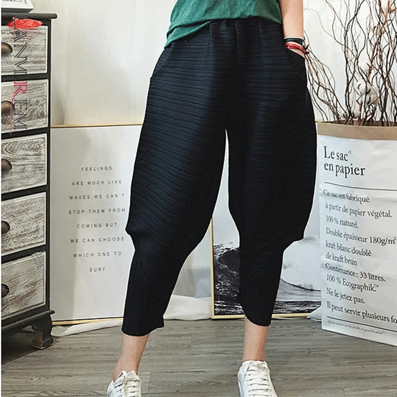 

LANMREM New Women pants high waist Pleated Temperament Loose Fit Fashion Tide Spring 2023 2P2228
