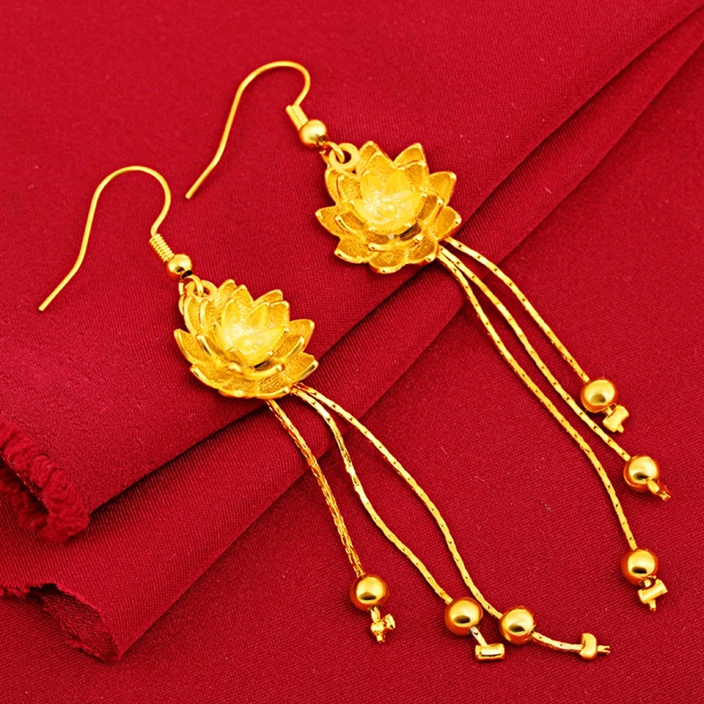 

Tassel Flower Pattern Earrings Yellow Gold Filled Beautiful Womens Dangle Earrings Pretty Gift