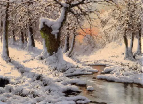 

Картина маслом красивый зимний Снежный пейзаж с ручьем на закате-без рамки