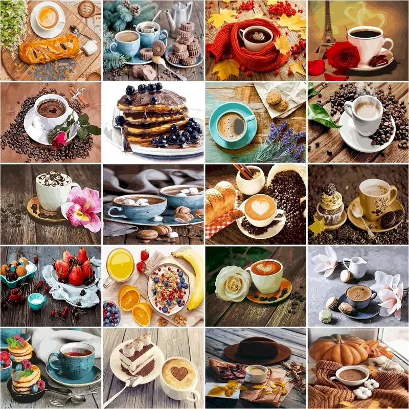 

SDOYUNO DIY Acrylic Adult Paint by Numbers Kits for Adults Kids Lanscape Coffee Flowers Oil Painting Number Kit Home Wall Art De