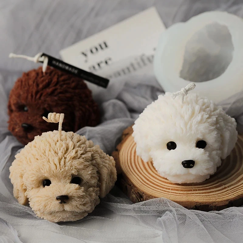 

3D Teddy Dog Candle Mold Cute Animal Shape Handmade Aromatherapy Plaster Soap Silicone Mould DIY Home Decoration Tools