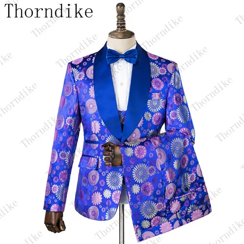 16 Thorndike Королевский Синий Облегающий медный узор костюмы новые модные мужские куртки+ брюки+ жилет из 3 предметов высокого качества мужской свадебный костюм - Цвет: 16