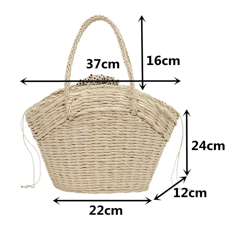 

Big Straw Weave Tote Bags for Women Summer Travel Drawstring Shopper Bag Rattan Woven Handbag Large Female Shoulder Basket Bag