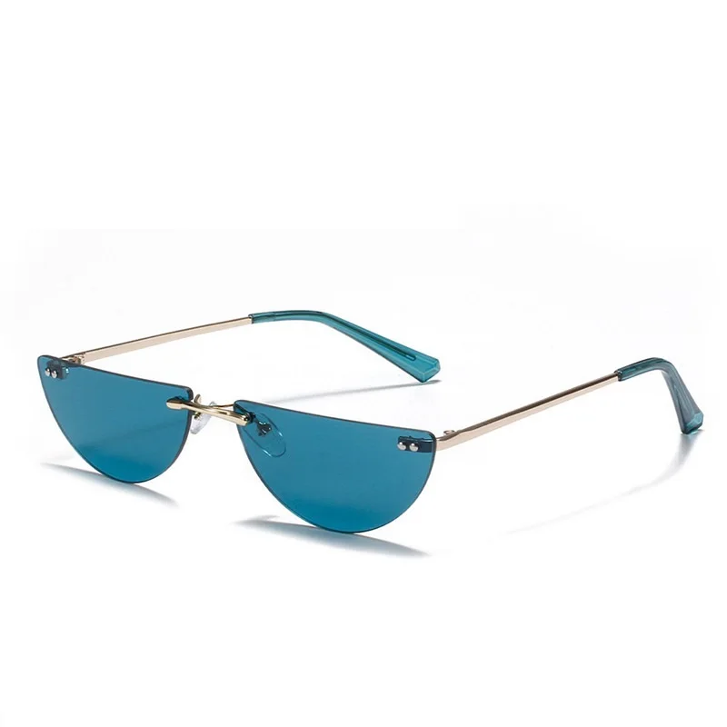 

Ocean Lens Rimless Half Round Sunglasses For Women Cat Eye Shape Shades Funny Small Steampunk Sun Glasses Female Gafas UV400
