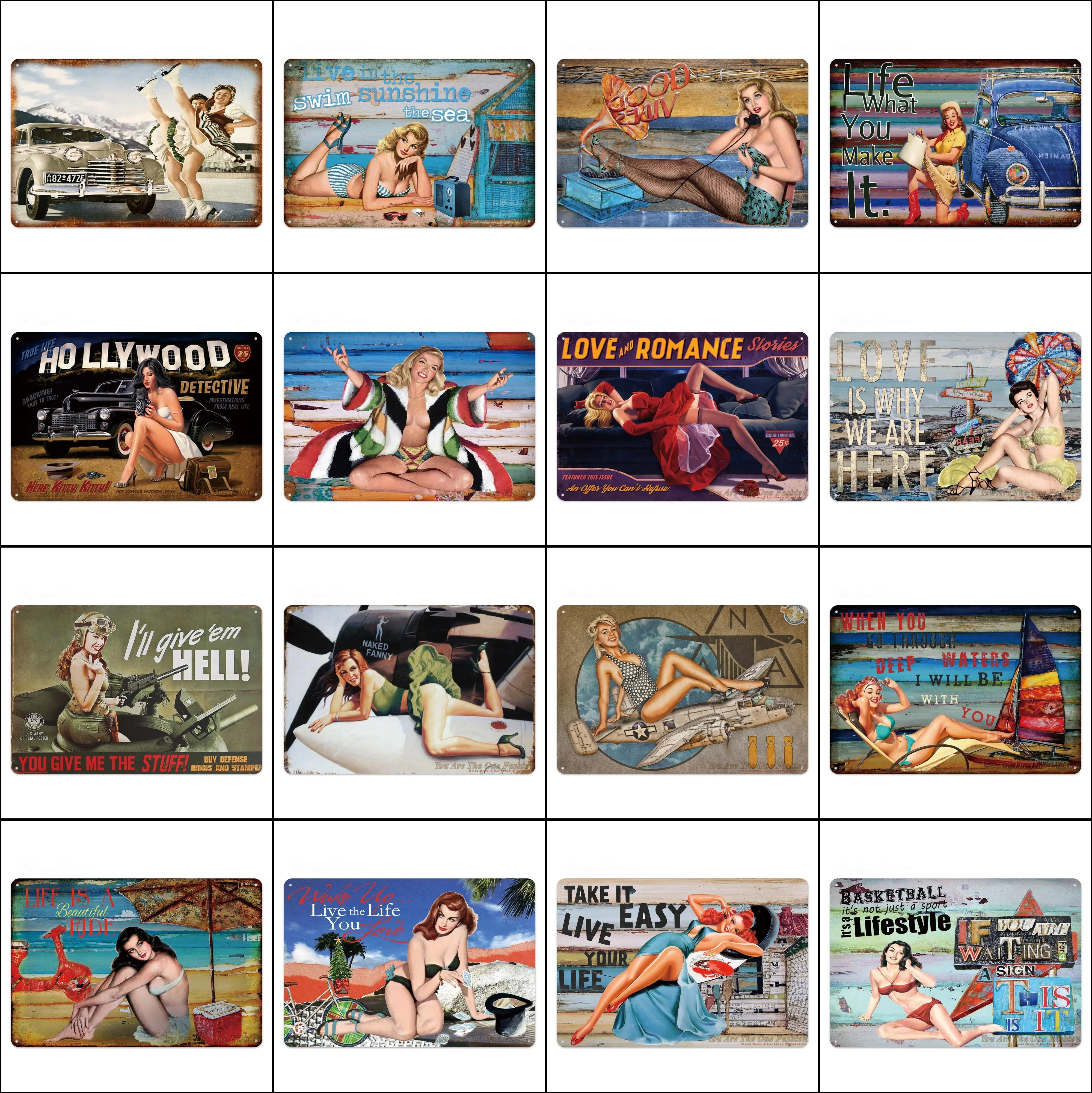 

Металлический плакат в стиле пин-ап для привлекательной девушки, жестяные знаки для привлекательной леди, табличка с железной печатью, металлические художественные знаки для бара, паба, клуба, мужской пещеры, потертые настенные знаки