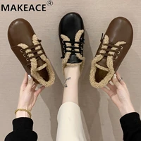 winter casual flat boots fashion plush warm cotton shoes low heel sports casual boots 2021 new cool lace up low top womens shoe