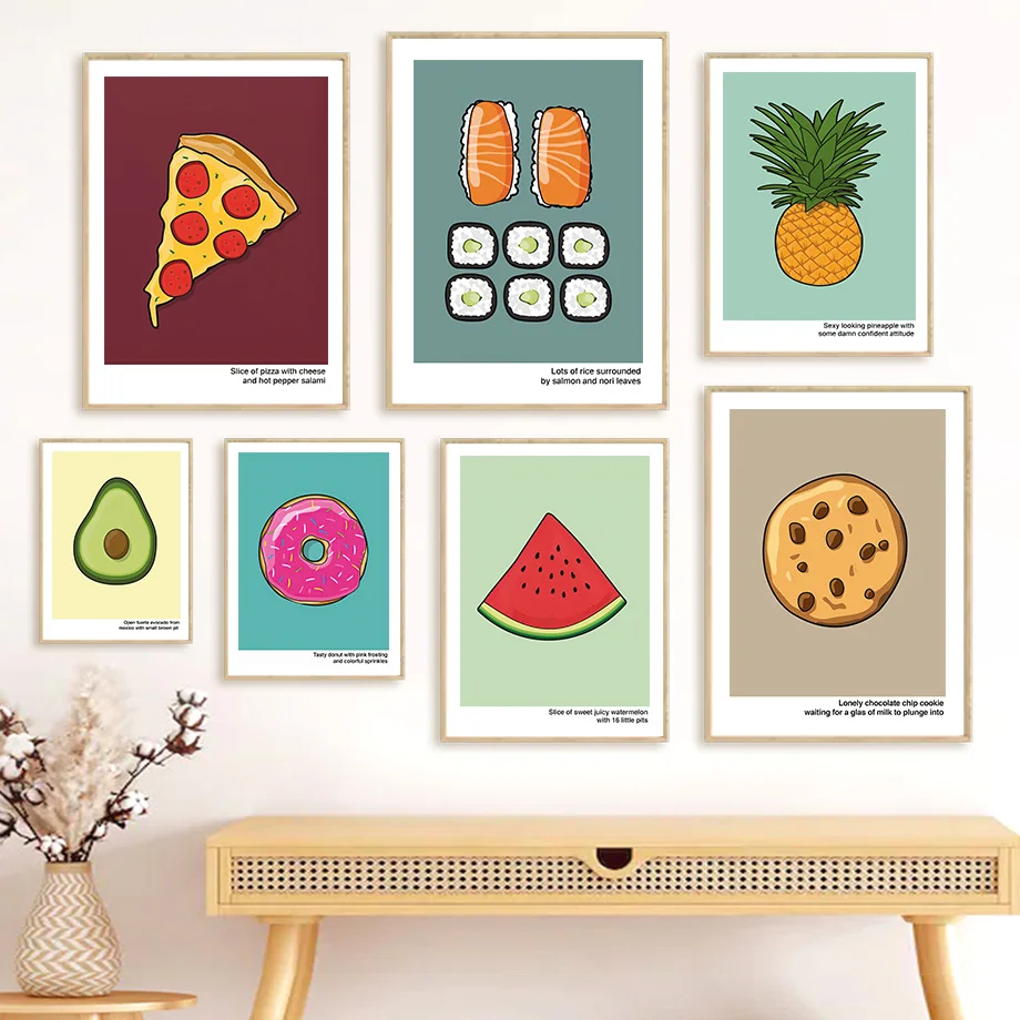 

Food Sushi Pizza Donut Pineapple Kitchen Wall Art Canvas Painting Nordic Posters And Prints Wall Pictures For Living Room Decor